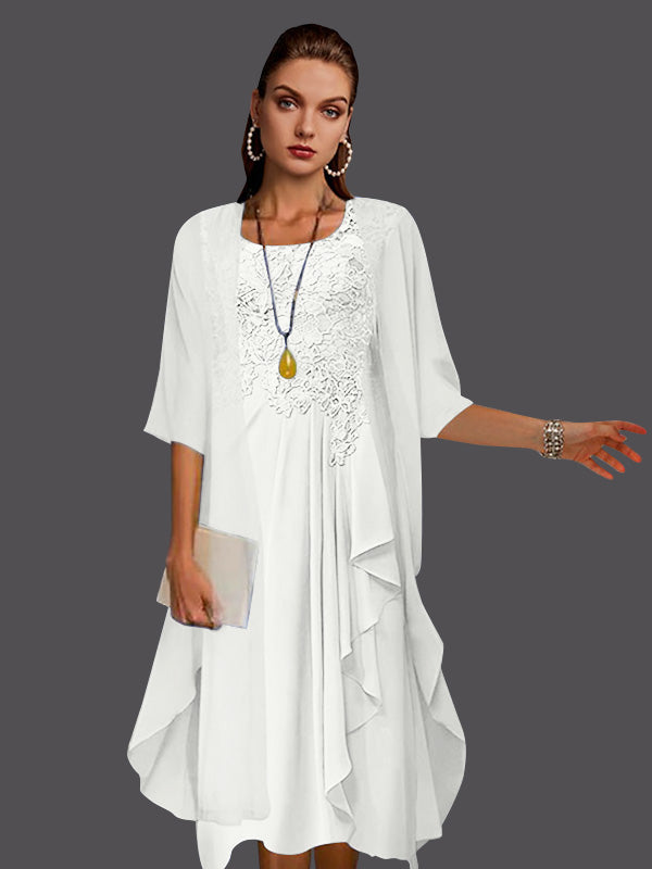 Vestido de dos piezas de gasa, corte A, sin mangas, con encaje y apliques plisados