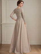 A-Linie V-Ausschnitt Bodenlanges Spitzen-Chiffon-Kleid für die Brautmutter mit Pailletten 