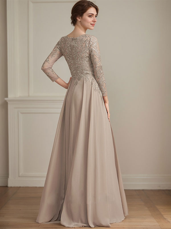 A-Linie V-Ausschnitt Bodenlanges Spitzen-Chiffon-Kleid für die Brautmutter mit Pailletten 
