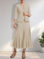 Vestido de gasa para madre de la novia con escote en A, largo hasta la rodilla, con lentejuelas y abalorios.