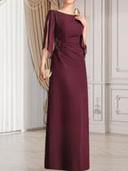 Vestido de gasa para madre de la novia con corte tubo/columna, escote redondo y largo hasta el suelo, con cuentas plisadas