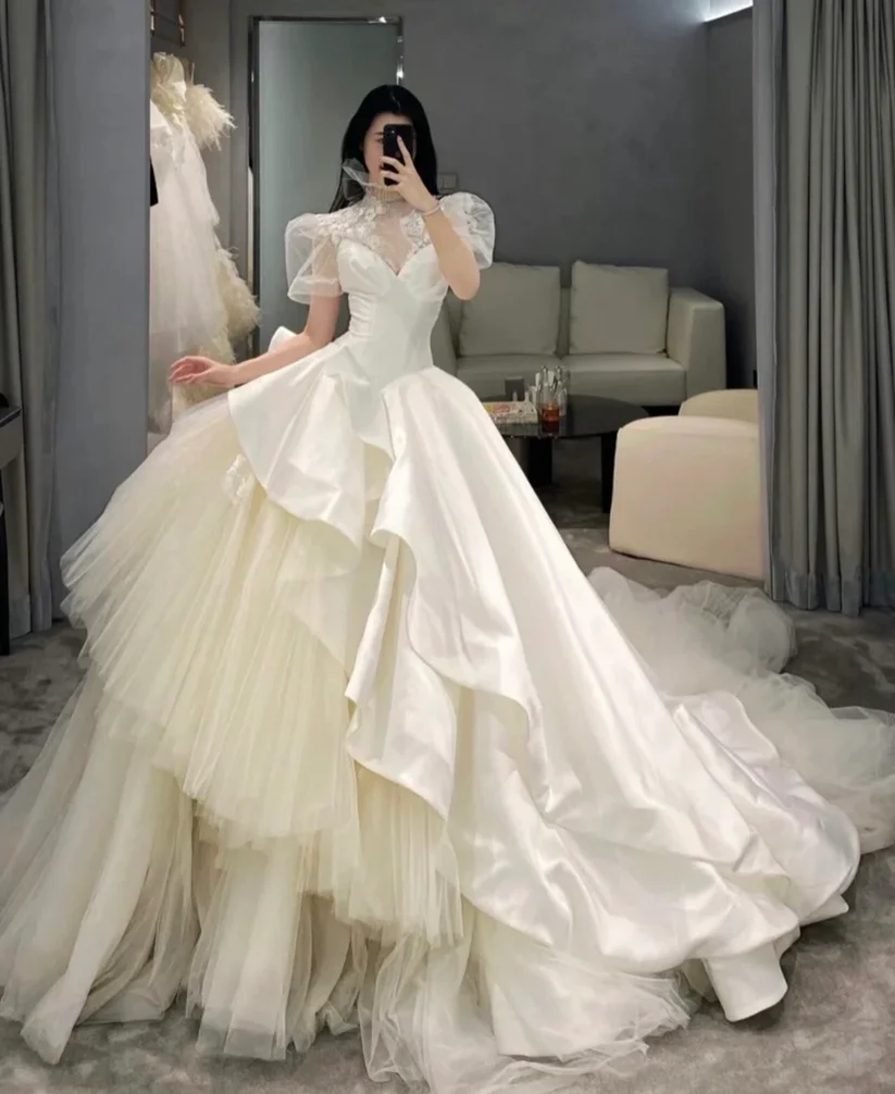 Schickes A-Linien-Brautkleid mit langen Ärmeln, Brautkleid Y6789