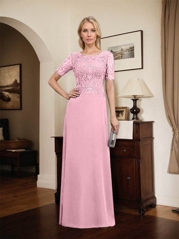 Vestido de gasa con encaje y lentejuelas para madre de la novia, corte A, largo hasta el suelo
