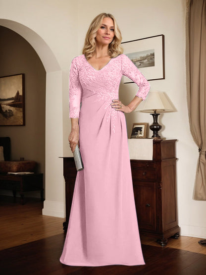Etui-/Säulen-Kleid mit V-Ausschnitt, bodenlangem Illusion-Spitzen-Chiffon und plissierten Pailletten 