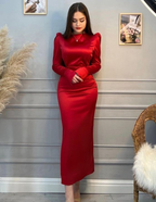 Schlichtes rotes Abendkleid mit langen Ärmeln, schlichtes rotes Ballkleid Y6564