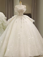 Schulterfreie Brautkleider, großes Schleppkleid mit Prinzessinnenschwanz, rückenfreies weißes Brautkleid Y6868