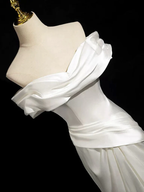Vestido de noche largo de satén blanco con hombros descubiertos y corte sirena, vestido de novia formal Y8047