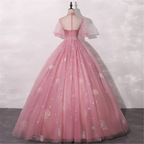 Blush Pink Quinceanera Dress Masquerade Dress A-Line Wedding Dress Floor Length High Neck Bridal Gown Short Sleeves Y2937