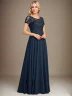 Vestido de gasa para madre de la novia, corte A, largo hasta el suelo, con apliques y lentejuelas