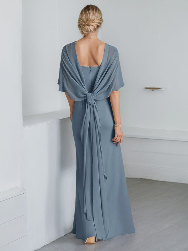 Vestido de gasa para madre de la novia, largo hasta el suelo, con escote redondo y volantes en cascada
