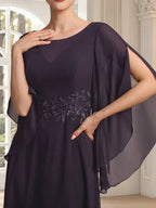 Vestido de gasa con encaje y lentejuelas para madre de la novia, corte A, escote ilusión, largo hasta los tobillos