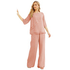 Vestido de gasa para madre de la novia Sunnderly, talla grande, trajes de pantalón con capas con volantes 