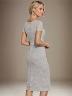Vestido de gasa con encaje y cuentas para madre de la novia, largo hasta la rodilla, con escote redondo y corte columna