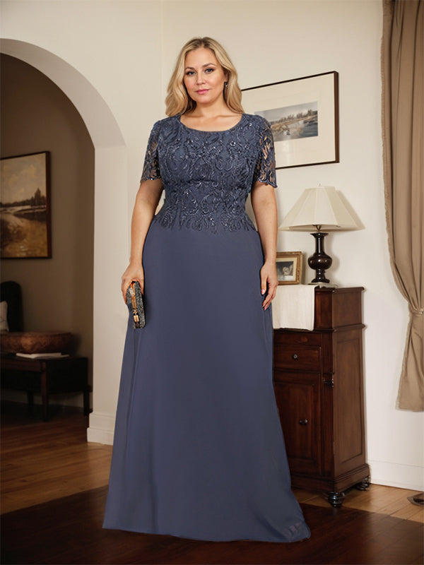 Vestido de gasa con encaje y lentejuelas para madre de la novia, corte A, largo hasta el suelo