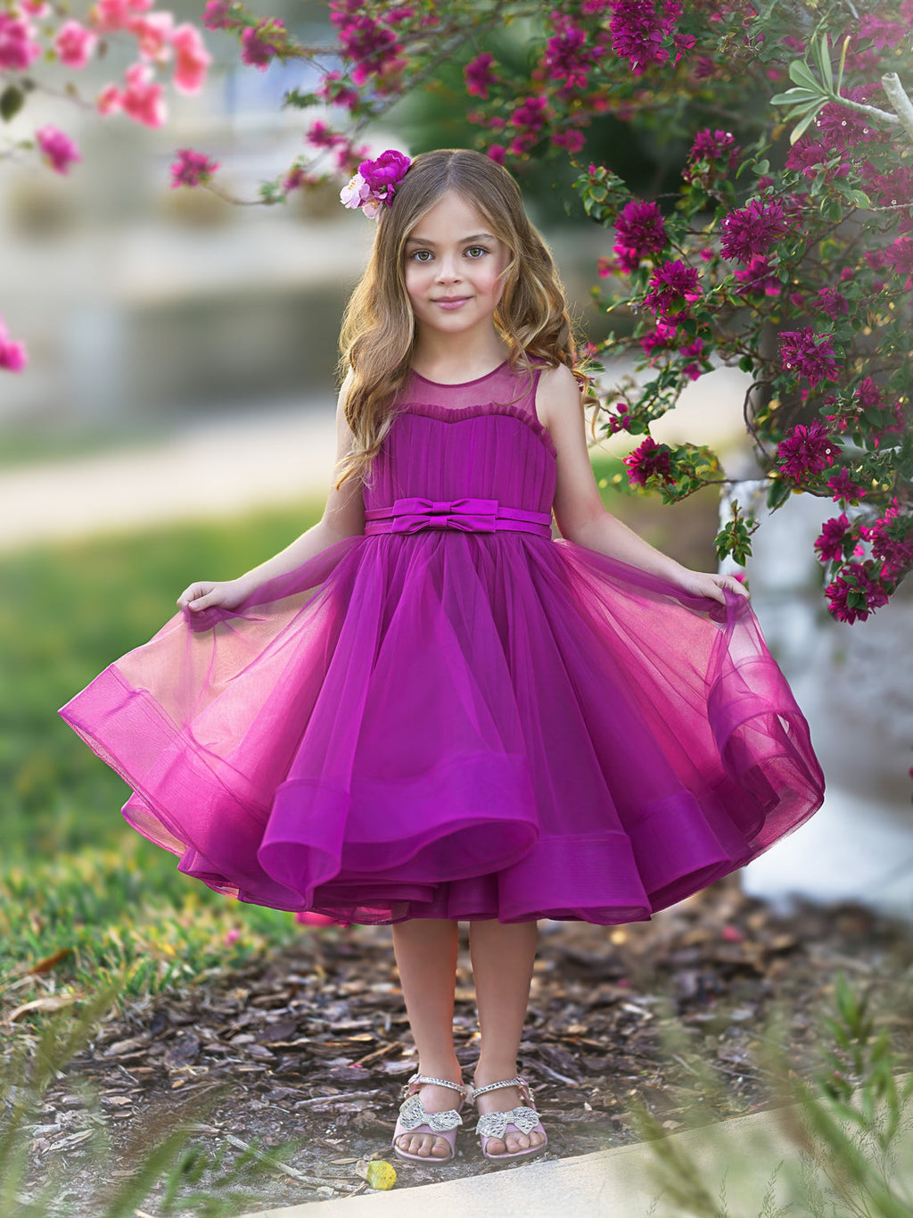 Vestido de fiesta/princesa de tul hasta la rodilla para niña de las flores