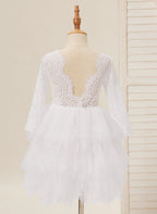 Lace Tulle Knee-length White Dress (2003227580)