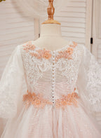 Ball-Gown/Princess Lace Tulle Floor-length Pink Dress (2003227890)