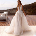 Popular V-neck Lace Applique A Line Wedding Dresses Backless Side Slit Custom Made Formal Bridal Grown 2024-payinti