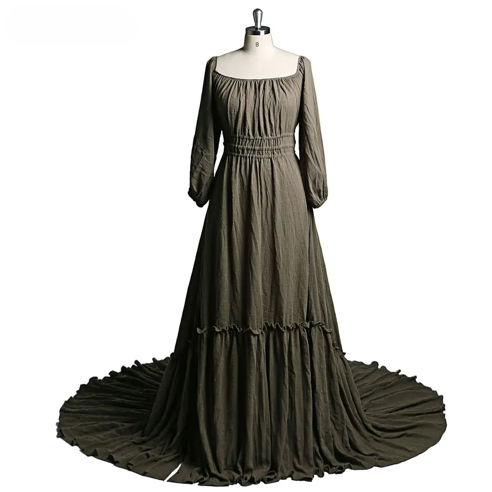 Vestido de maternidad de algodón con hombros descubiertos, mangas largas y cuello redondo para sesión de fotos, baby shower, para embarazadas, Sunnderly 2025 