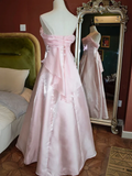 Rosa schimmerndes Satin Spaghettiträger Ballkleid Fee A Linie Prinzessinnenkleid Abendkleid Y7555