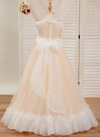 Vestido rosa de tul y organza con corte en A hasta el suelo (010226975)