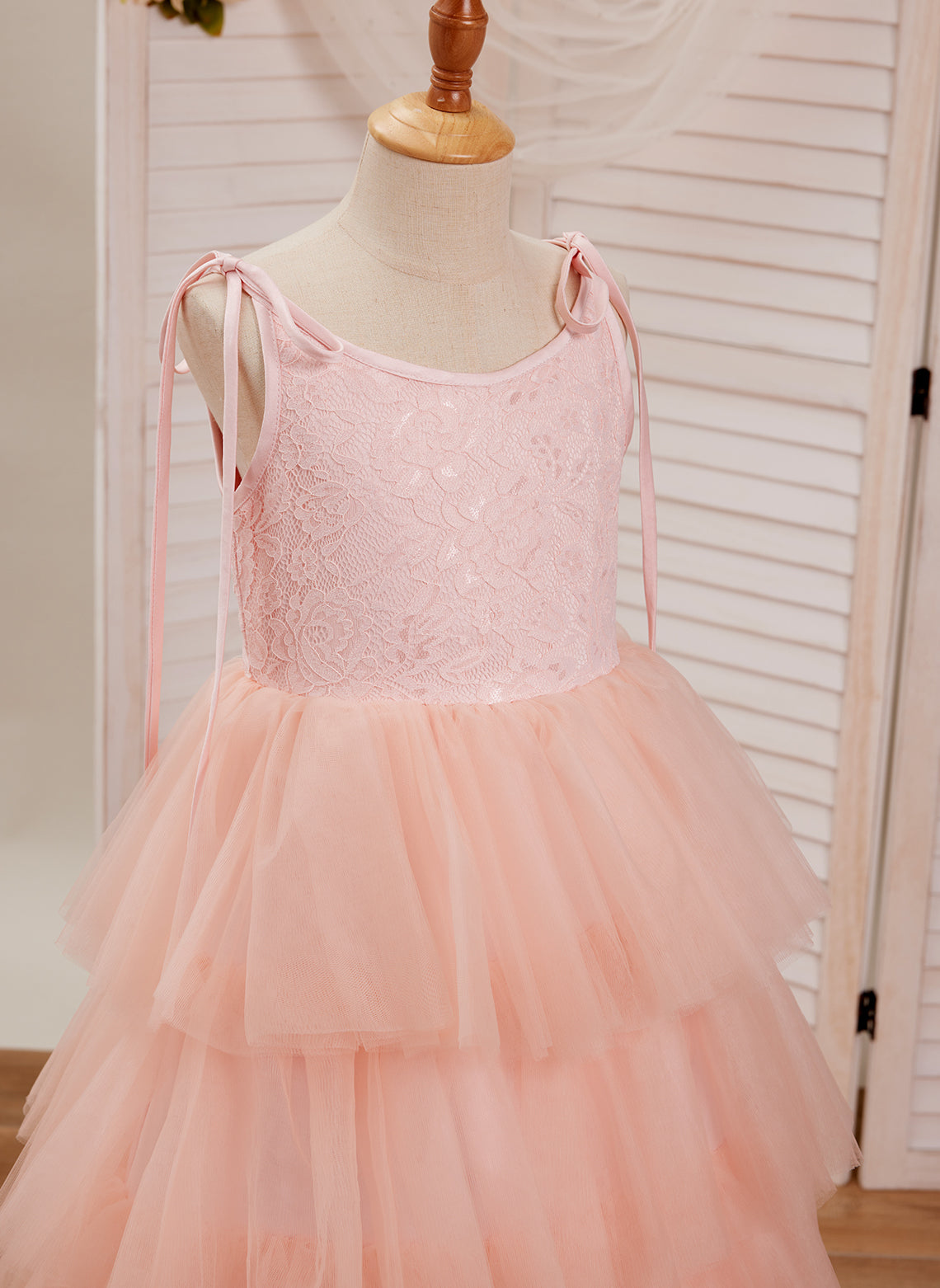 A-Linie Spitze Tüll Bodenlang Rosa Kleid (010220942) 