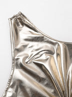 Skinny Sleeveless Asymmetric Pleated Shiny Split-Back Split-Joint One-Shoulder Evening Dresses Maxi Dresses