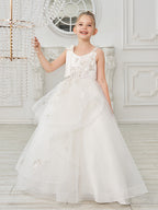 Ballkleid/Princess-Linie Tüll Bodenlang Erstkommunion Blumenmädchenkleid 