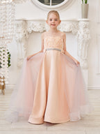 A-Linie Satin Tüll Sweep/Pinsel zug Champagner Kleid (010226776) 