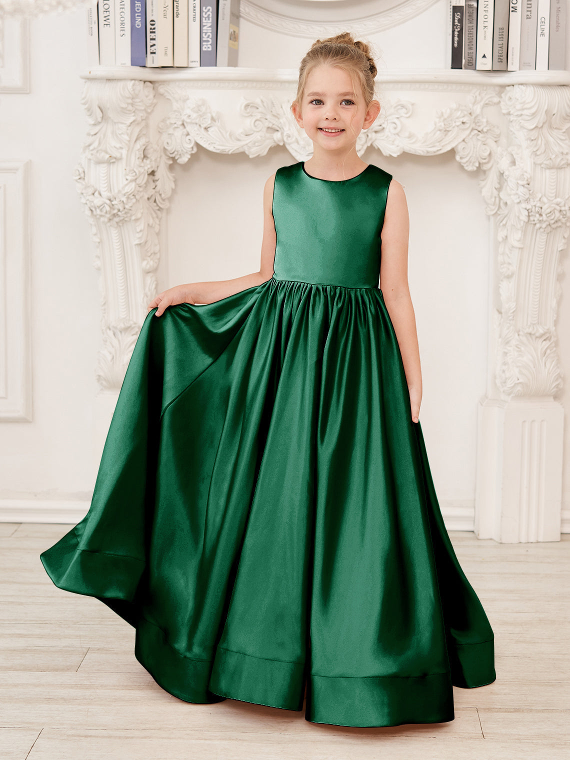 A-Linie Spitze Satin Bodenlang Blumenmädchenkleid 