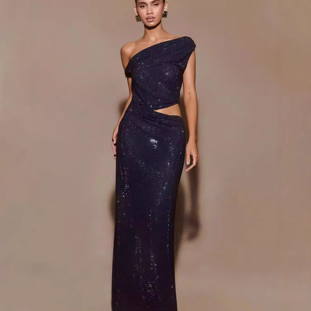Cutout Rhinestone Halter Slit Prom Dress