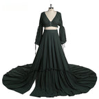 2 Pieces Gown V Neck Maternity Dresses for Photo Shoots Photography Dress Baby Shower Dress for Pregnant Woman SY211008