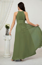 Vestido formal de fiesta Sunnderly de gasa con cuello halter, largo y sin mangas, para dama de honor SY2802 