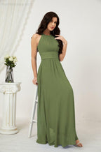Vestido formal de fiesta Sunnderly de gasa con cuello halter, largo y sin mangas, para dama de honor SY2802 