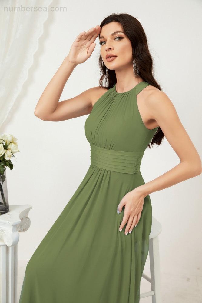 Sunnderly Formal Party Gown Dress Chiffon Halter Long Sleeveless Bridesmaid Dresses SY2802