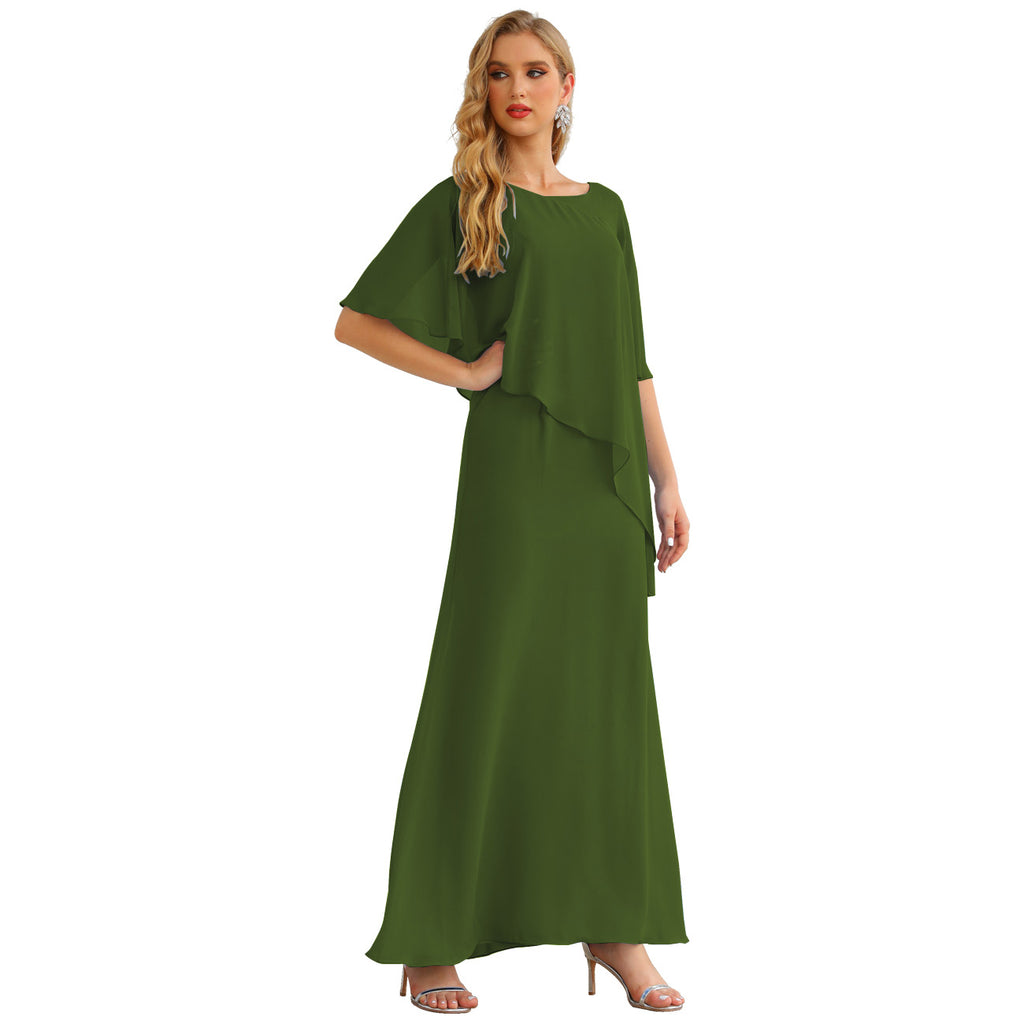 Sunnderly Chiffon-Kleid für die Brautmutter in Übergröße, formelles Ballkleid mit Rüschenumhang