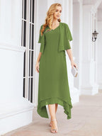 Vestido formal de fiesta Sunnderly de dos piezas, corte A, para madre de la novia, SY28073 