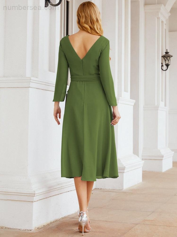 Vestido de dama de honor con escote en V y cinturón para madre de la novia, invitada de boda SY28031 