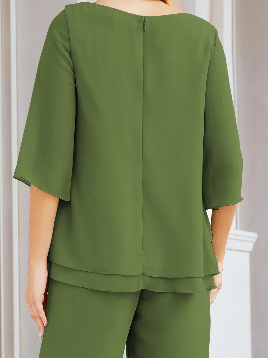 Elegante vestido de dos piezas para madre de la novia, talla grande, pantalón, capas con volantes, bata plateada SY28064 