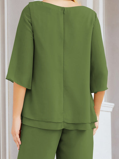 Sunnderly Elegant 2 Piece Mother of The Bride Dress Plus Size Pant Suits Ruffle Layers Sliver Housecoat SY28064