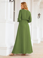 Sunnderly Women's Chiffon Bridesmaid Dress A line Long Sleeves Formal Evening Prom Gown for Wedding Guest SY28032