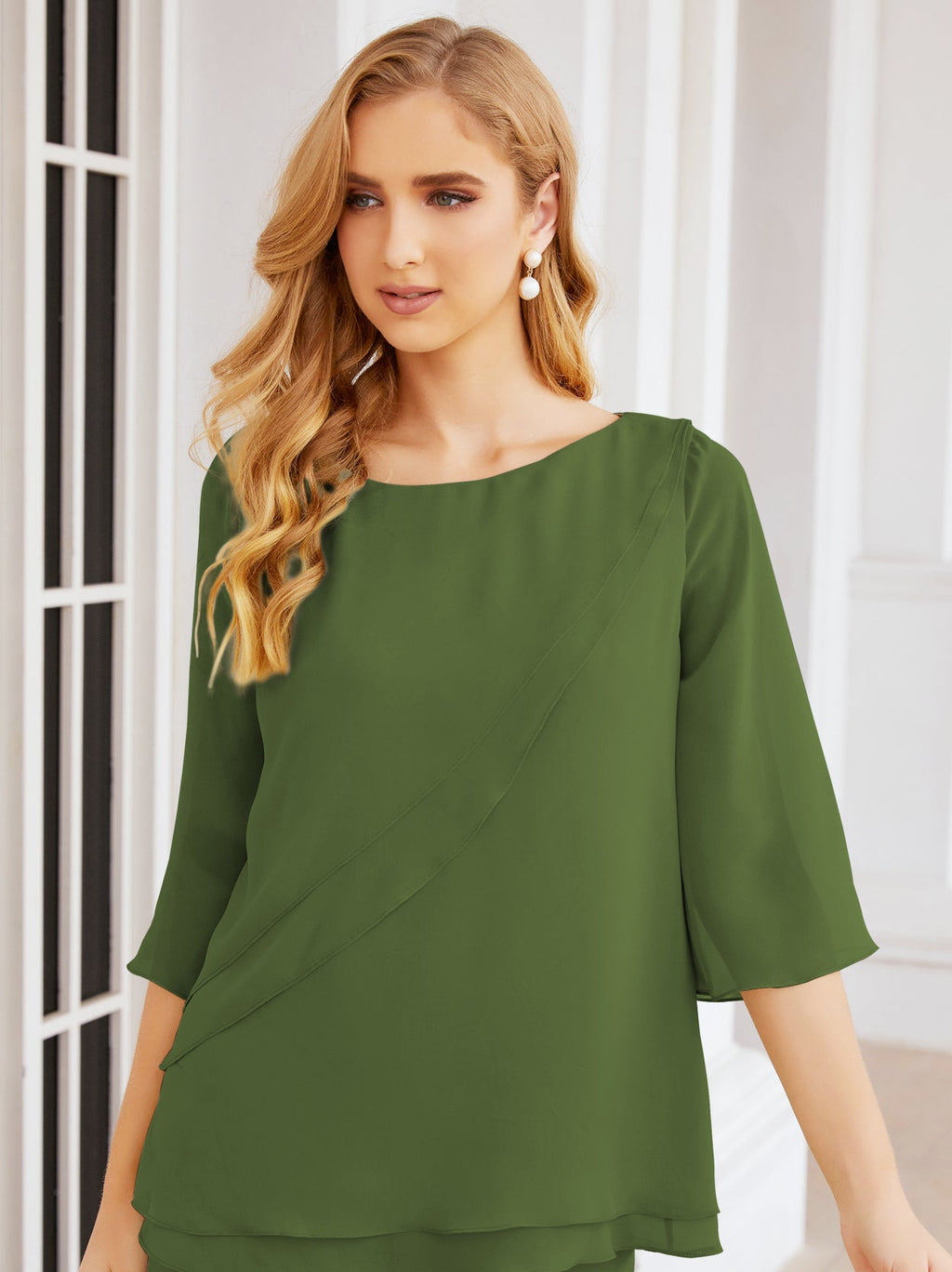 Elegante vestido de dos piezas para madre de la novia, talla grande, pantalón, capas con volantes, bata plateada SY28064 