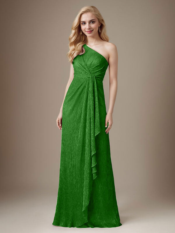 Vestido de madre de la novia con un solo hombro de malla metálica y corte rubí