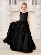 A-Linie Spitze Satin Bodenlang Blumenmädchenkleid 