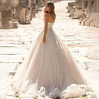 Boho Beach Strapless A Line Wedding Dresses for Women Sleeveless Bridal Lace Appliques Bride Gowns Backless Vestidos-payinti