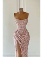 Vestido elegante formal de fiesta largo hasta el suelo sin mangas sin tirantes con lentejuelas y brillo Vestidos de fiesta de lentejuelas