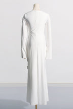 Elegant Solid Metal Accessories Decoration Fold O Neck Evening Dress Dresses(3 Colors)