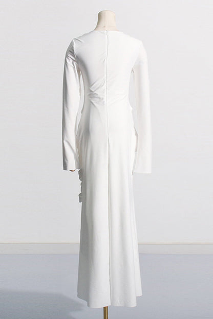 Elegant Solid Metal Accessories Decoration Fold O Neck Evening Dress Dresses(3 Colors)