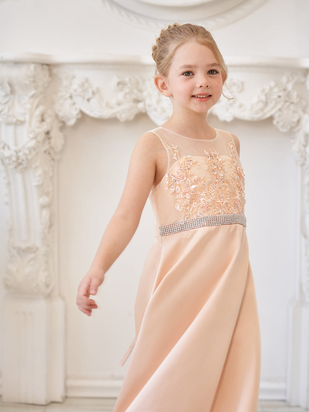 A-Linie Satin Tüll Sweep/Pinsel zug Champagner Kleid (010226776) 