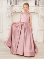 A-Linie Spitze Satin Bodenlang Blumenmädchenkleid 